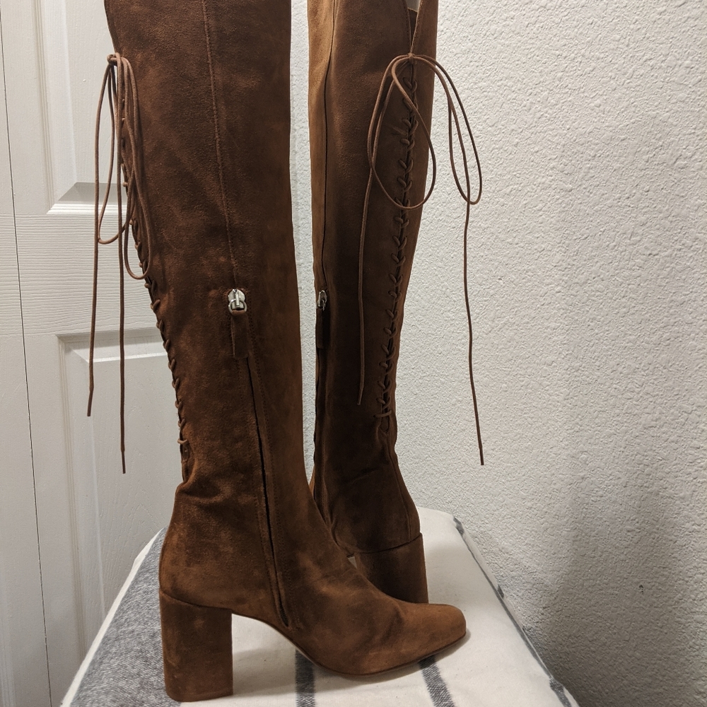 Zara Brown Lace Back OTK Boot 8